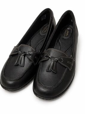 Clarks Ashland Bubble Black Leather Tassel Loafers for Women 11W NWOT